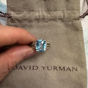David Yurman Blue Topaz with diamonds Ring 7-7.5